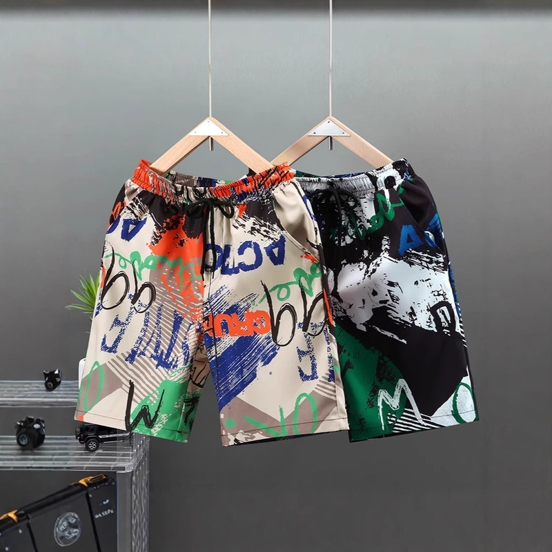 Summer Quick-Dry Beach Shorts for Men, Thin Ice Silk Shorts for Outdoor Wear, Trendy Brand, Plus-Size Casual Knee-Length Shorts, Couple Floral Shorts