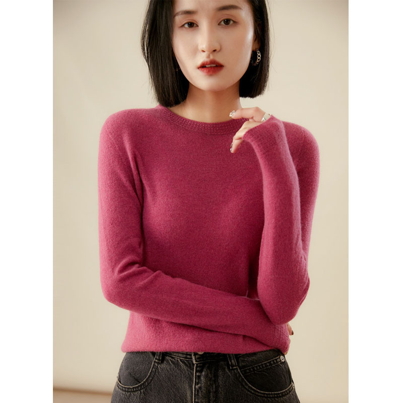 Seamless all-formed all-wool slimming warm fixed-dyed round neck sweater