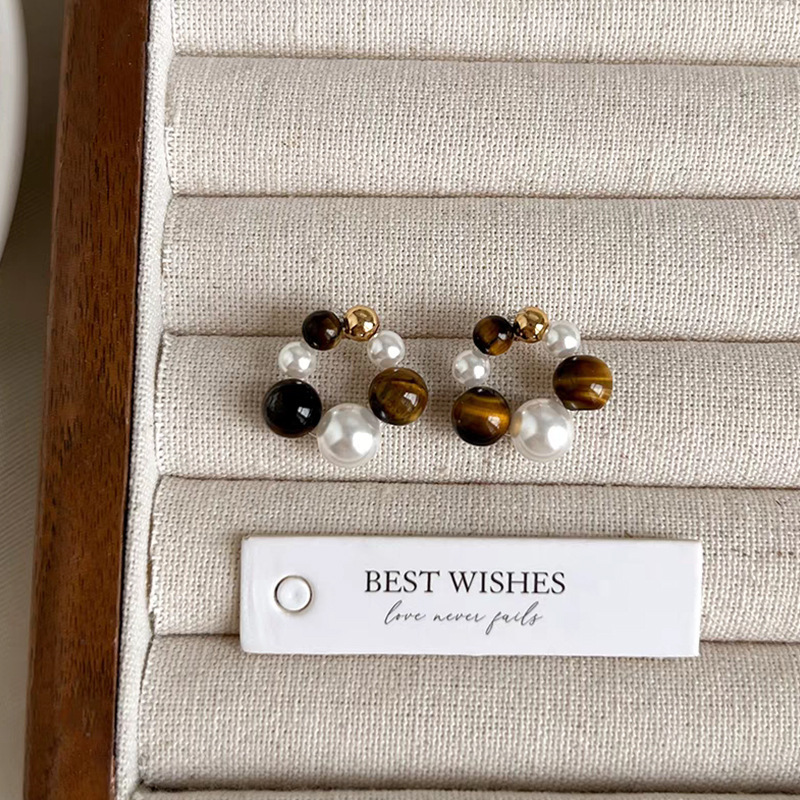 31# tiger eye stone pearl earrings