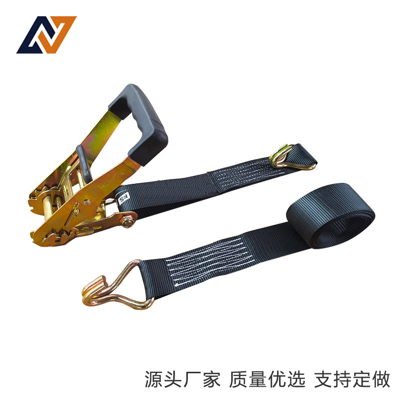 跨境棘轮带宽50mm长4m拉力2T黑色双J钩拉紧器货物捆绑带收紧