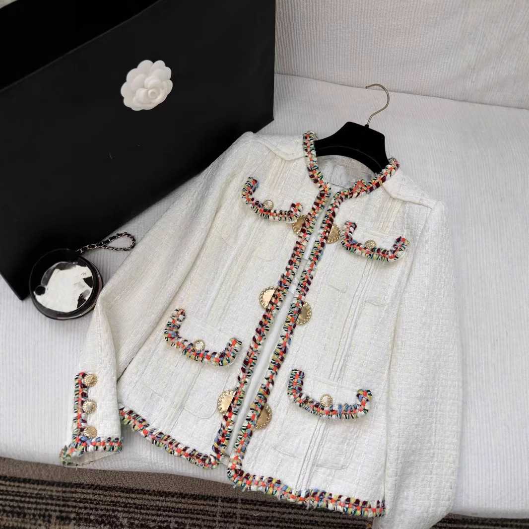 Nanyou Direct Supply 25 Early Autumn New Vintage Color-Block Round Neck Wool Tweed Jacket with Versatile Multi-Pockets