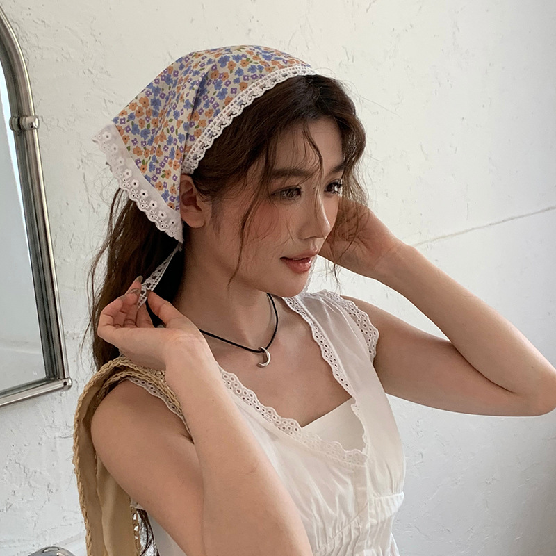 Pañuelo de seda de confinamiento de encaje de diadema francés de alta gama ins pañuelo de playa de fotografía de viaje de verano de alta gama