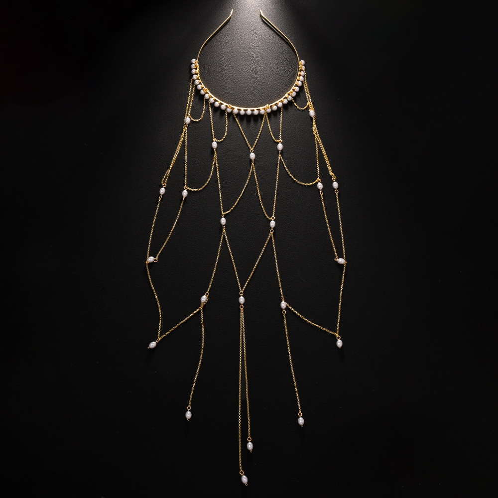 Europa y los Estados Unidos de la nueva red de bordillos de perlas temperamento cadena de cabello banquete accesorios de combinación banda de cabeza femenina