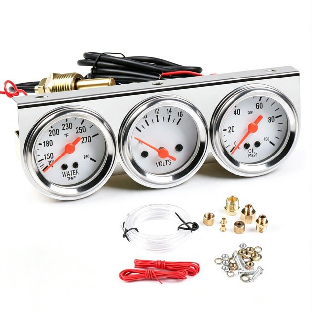 Cross-border automotive modification instrument 2-inch 52MM mechanical triple gauge combination instrument water temperature, oil pressure, and voltage gauge at factory price