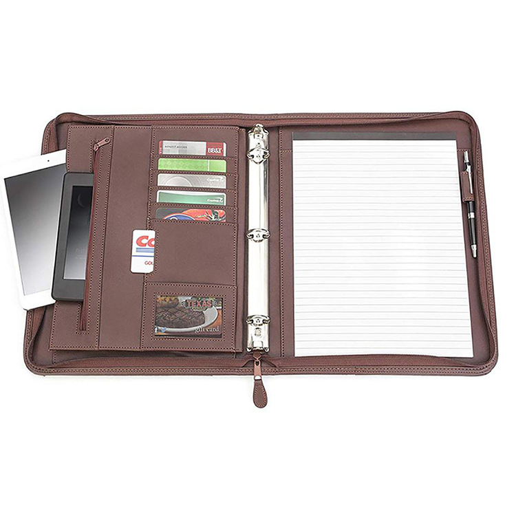 다크 브라운 PU 비즈니스 사무실 휴대용 파일 가방 다기능 A4 폴더 카드 홀더 컴퓨터 서류 가방