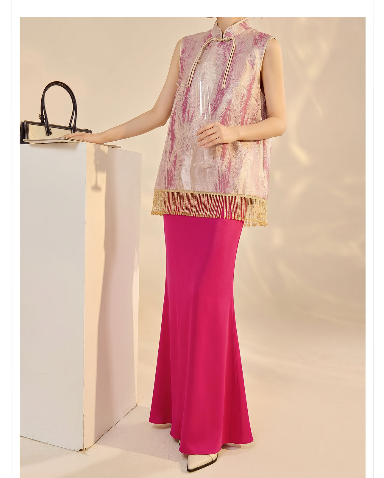 Áo không tay cổ tròn jacquard viền tua mùa hè — Trang chủ chi tiết 5