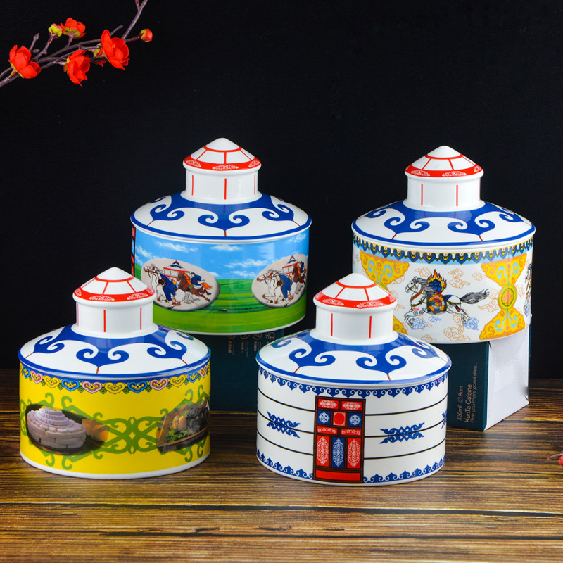 Ethnic Style Yurt Tableware Ceramic Soup Bowl Mongolian Dining Supplies Tableware Set