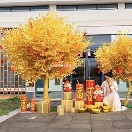 金色榕树仿真摇钱树许愿树大型发财树新年红包树商场酒店装饰树