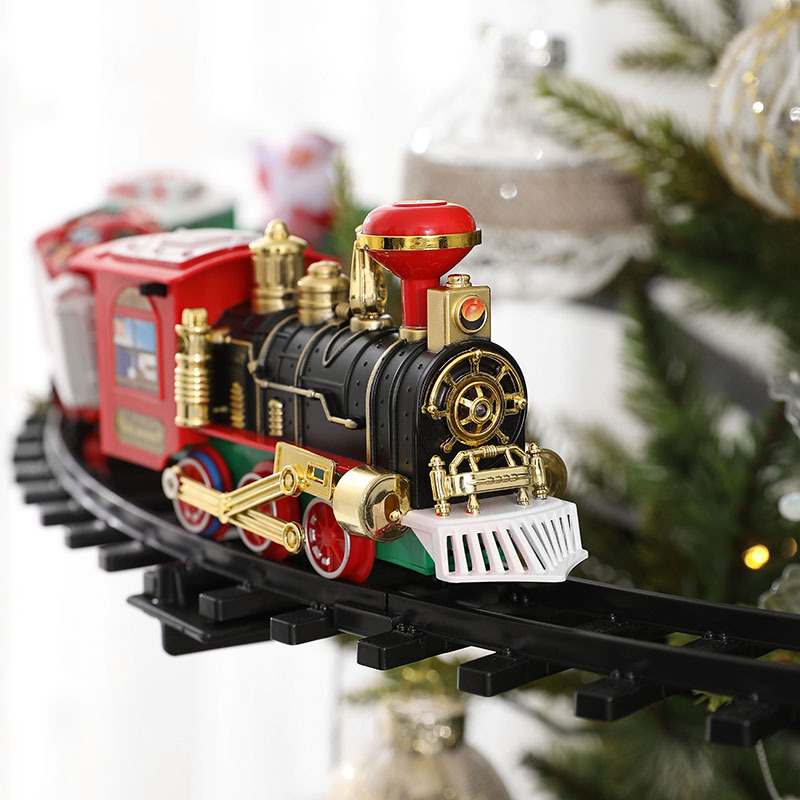 Tren eléctrico transfronterizo de sonido y luz puede colgar árbol de Navidad tren de Navidad juguetes de regalo