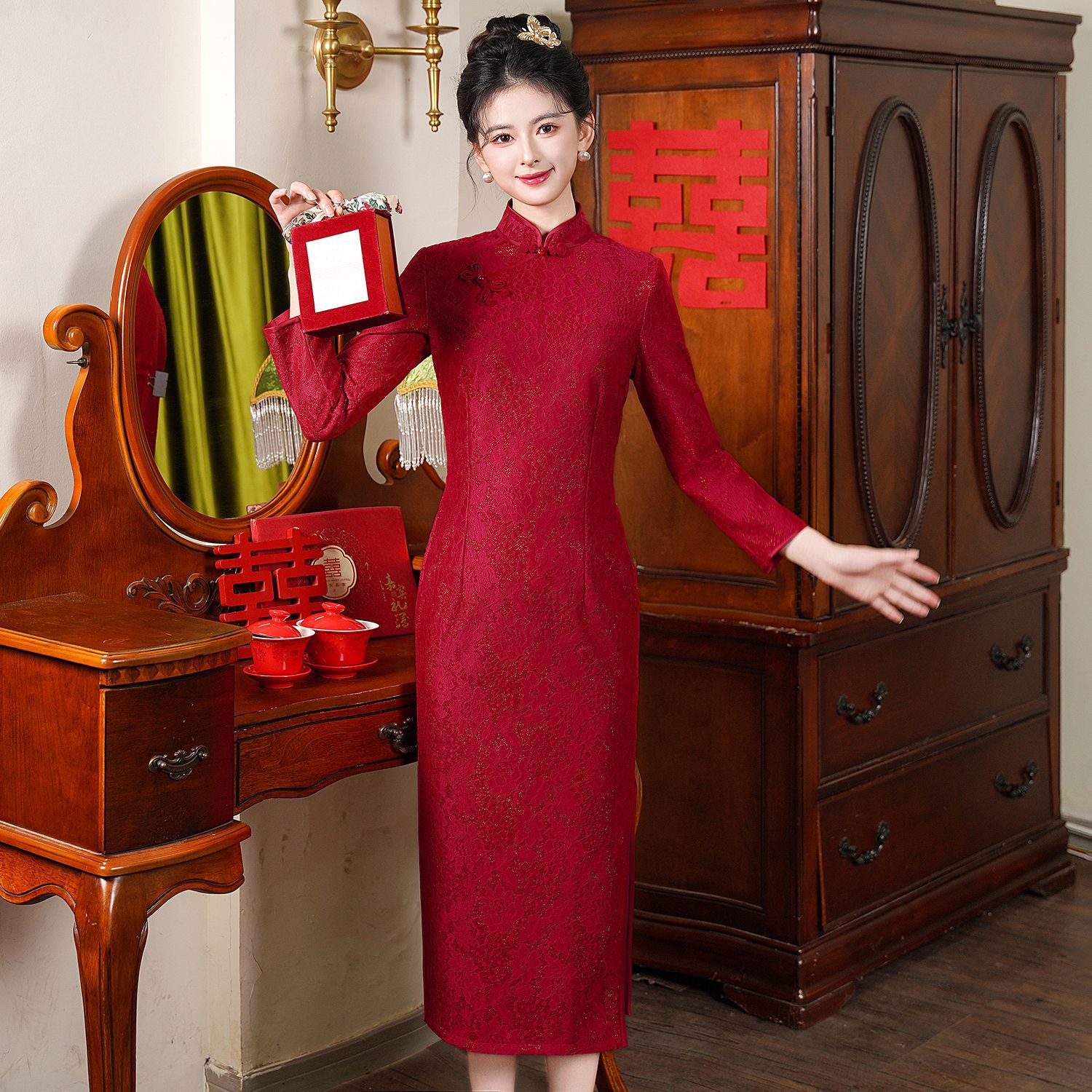 Lace autumn retro cheongsam
