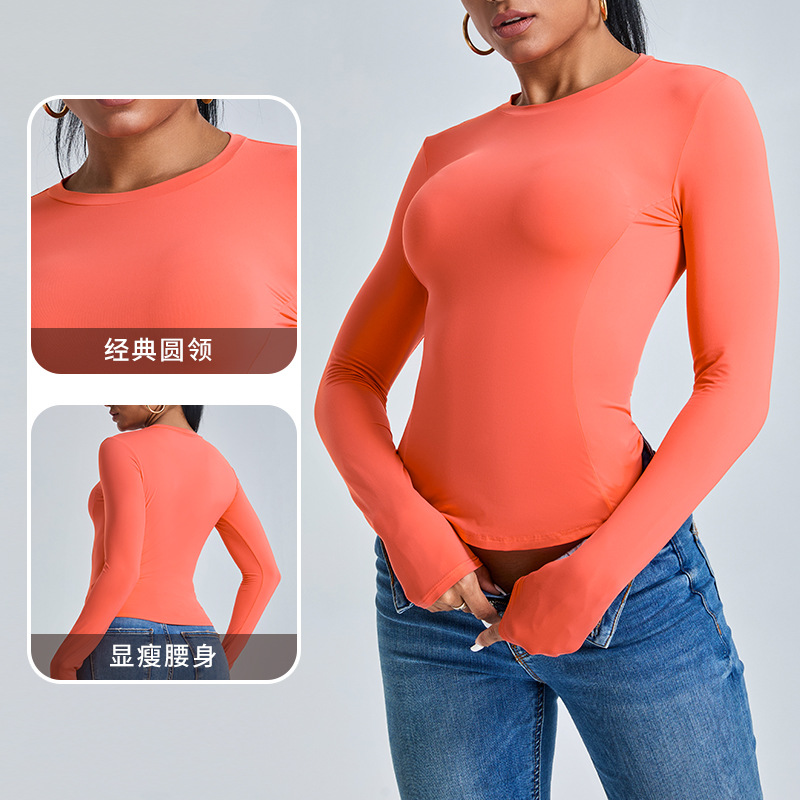 Otoño nuevo estilo hilo de espina de pescado ropa de yoga de manga larga para mujer camiseta deportiva casual para correr ropa de fitness delgada transpirable top