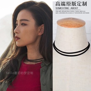 Harajuku black velvet double-layer choker collar women's simple all-match temperament short neck strap necklace women's clavicle chain