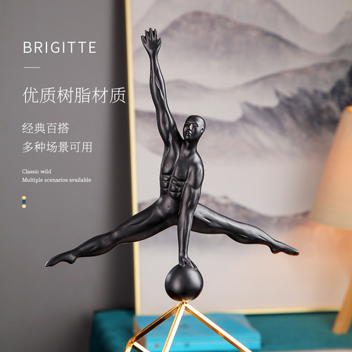 Nordic sculpture resin decorative shelf for study room office desk TV stand metal gymnastic small black people craft decoration