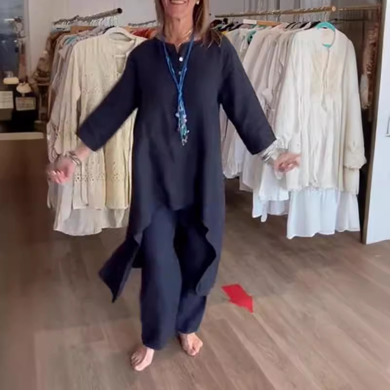 Conjunto de verano de manga larga de algodón y estilo holgado, informal, de color sólido, de venta rápida, nuevo producto para mujer_voghion.com
