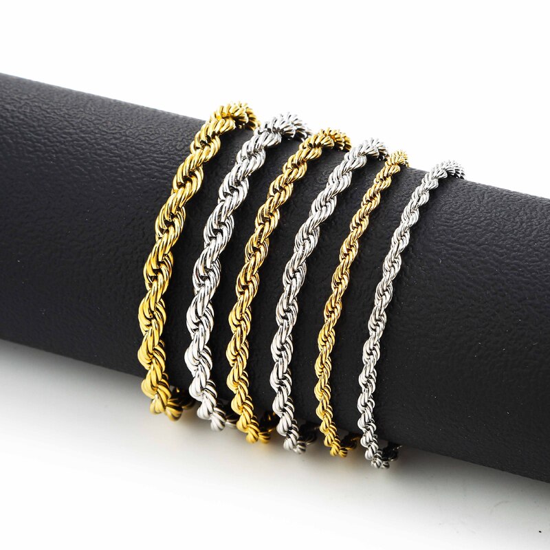 Stainless Steel Men's Twist Bracelet 18K Real Gold Plated Color-Preserving Electroplating Unisex Titanium Steel Bracelet Jewelry