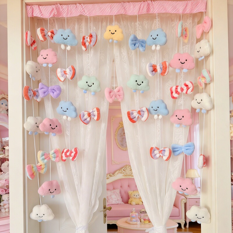 Rainbow White Clouds New Style Girly Bedroom Door Curtain Half Curtain No-Drill Balcony Bay Window Room Door Decorative Curtain Hanging Ornament Rainbow White Clouds New Style Girly Bedroom Door Curtain Half Curtain No-Drill Balcony Bay Window Room Door Decorative Curtain Hanging Ornament