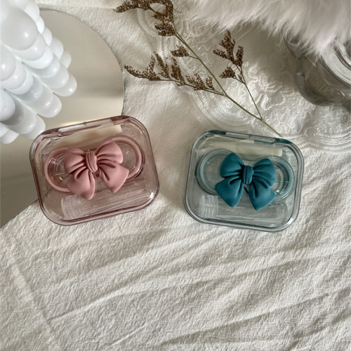 Three-dimensional bow contact lens box, no need to twist the lid, compact transparent contact lens companion box, leak-proof double box