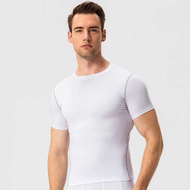 Summer Men's Tight Training Fitness Clothing Running Short-Sleeved Sportswear Elastic Quick-Drying Shirt Large Size Top