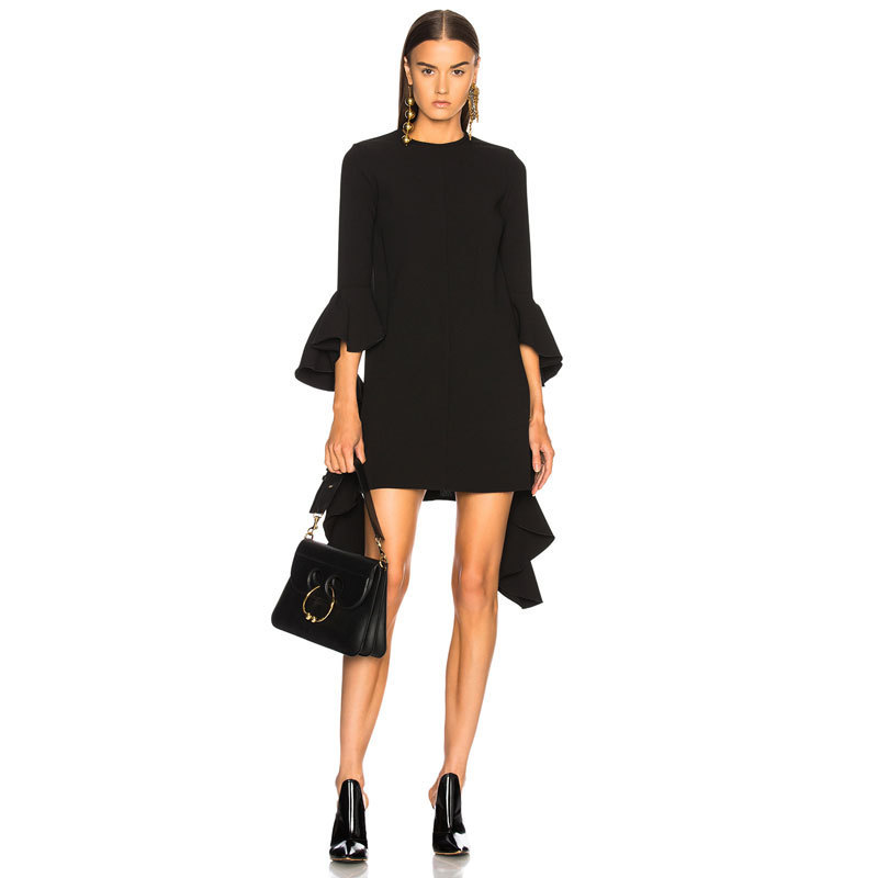 Long-Sleeved Evening Dress 2026 New Winter Black Flutter Sleeve Dress Aliexpress European and American Daily Banquet Dress