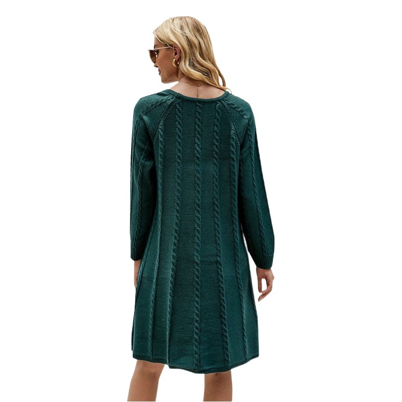 Comercio exterior transfronterizo popular Otoño e Invierno moda color sólido de suéter vestido largo cuello redondo torcido Vestido de punto de una línea