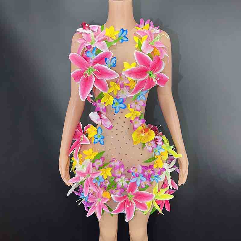 European and American Cross-border Embroidered Sleeveless Mesh Backless Dot Diamond Tight Dress Mini Skirt Evening Dress Performance Clothing