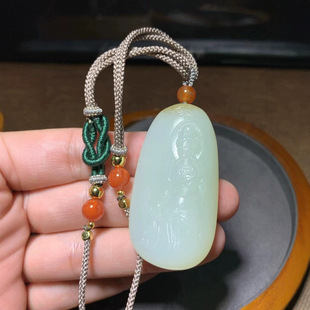 Jin Yu Tang Xinjiang Hetian Jade Guanyin Jade Quality Delicate and Slightly Sugar Carved Guanyin