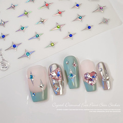 網紅晶鑽四星芒美甲貼紙2023新款鐳射幻彩星星立體浮雕批發