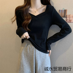 黑色方领打底衫女秋冬新款设计感弹力修身洋气百搭长袖内搭上衣