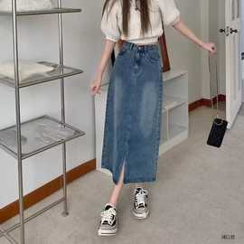 开叉牛仔半身裙女中长款2025年春秋新款a字百搭高腰显瘦包臀裙子