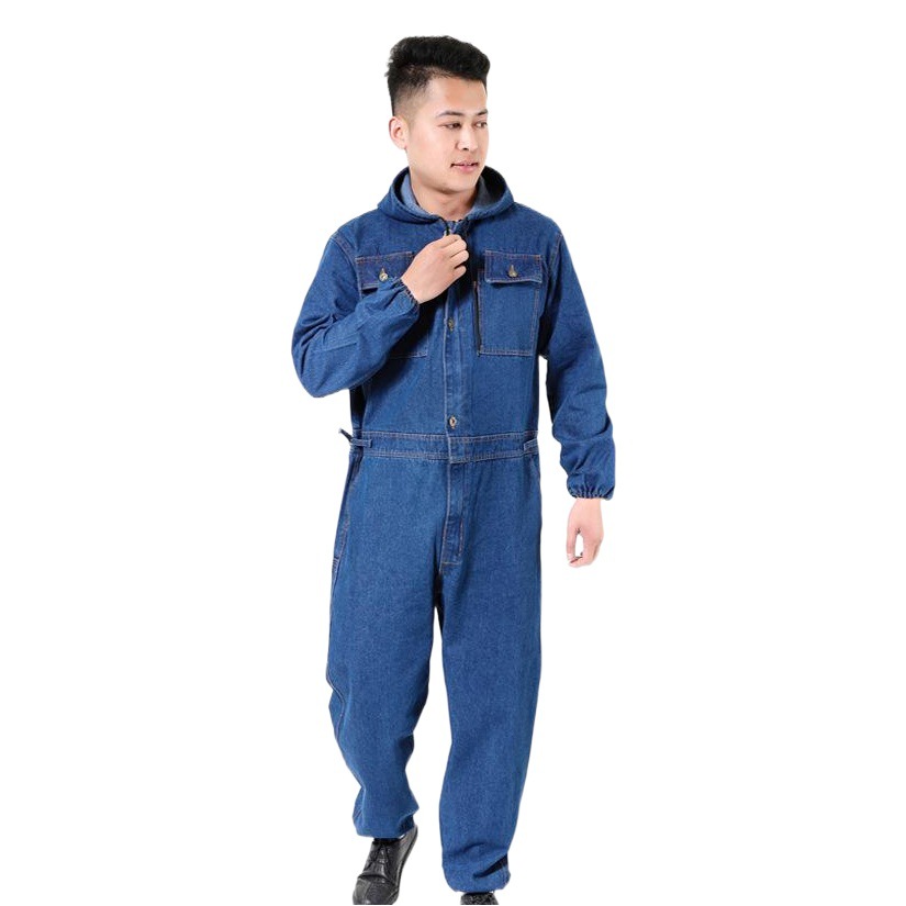 Mono de mezclilla engrosada mono traje de los hombres de algodón puro resistente al desgaste herramientas de soldadura reparación de automóviles pintura en aerosol a prueba de polvo Ropa de protección laboral