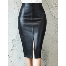 Z 42299 Slim split leather midi skirt ���������п�Ƥȹ