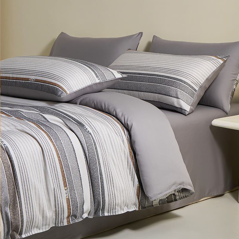 Cama de algodón de alta sensación de 100 piezas de algodón largo, cuatro piezas de sábanas de algodón, colchón de cama, tres piezas de cama