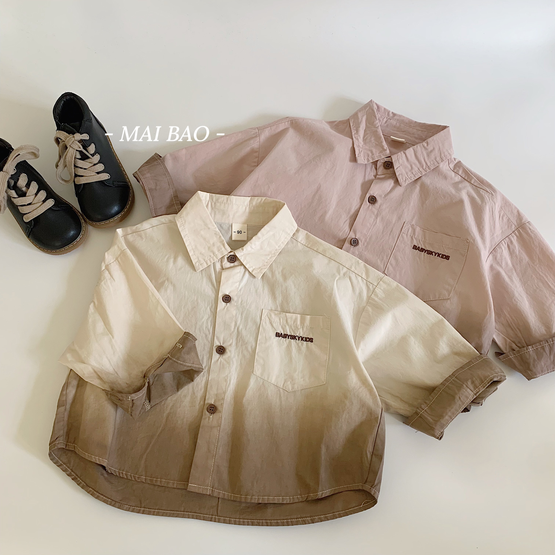 Camisas de niños Mai Bao 2025 primavera nuevos productos de algodón para niños camisas teñidas colgantes de ropa de niños camisas de mangas largas