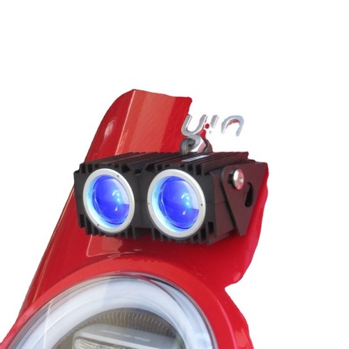 新国标电动车灯踏板摩托车大灯外置加装强光双透镜远近光射灯