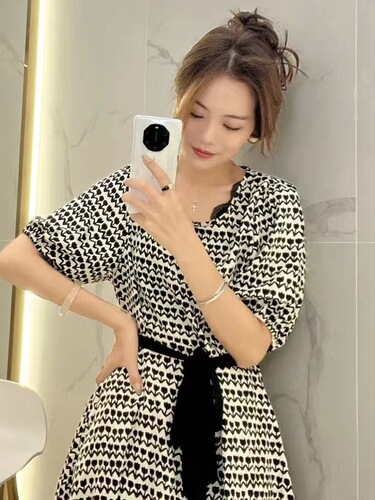2025 Summer New Korean Style Light Luxury Fashion Elegant Loose Youthful Trendy Waist-cinching Slimming Print Dress for Women