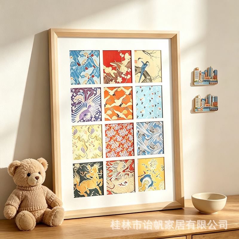 Special photo frame for the Forbidden City postcards, available in 12-grid and 9-grid sizes, with cardboard backing, empty frame, and decorative elements for creating a mosaic gift or hanging picture Special photo frame for the Forbidden City postcards, available in 12-grid and 9-grid sizes, with cardboard backing, empty frame, and decorative elements for creating a mosaic gift or hanging picture