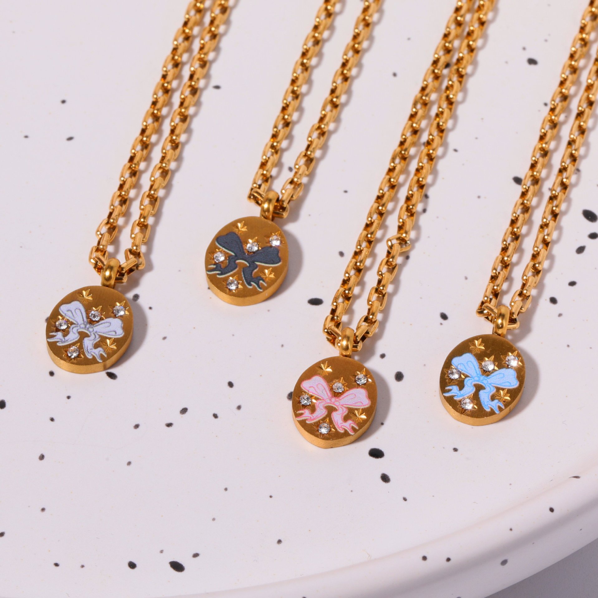 Bow Knot Pattern PVD Coated Bow Knot 304 Stainless Steel Casual Waterproof Non Tarnish 304 Stainless Steel Pendant Necklace