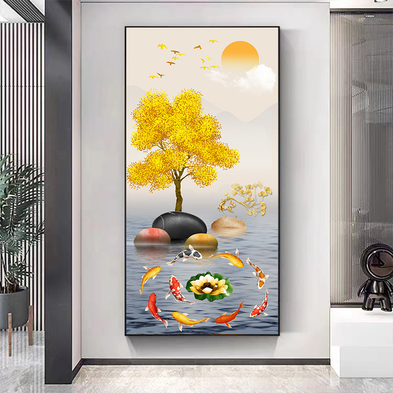 玄関装飾画九魚図軽豪華高級客間大気鹿掛け画入戸門廊下通路壁壁画|undefined