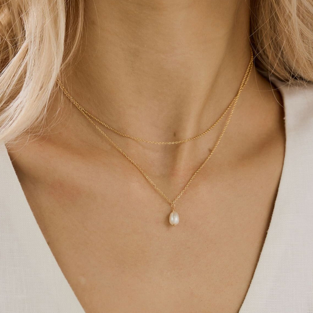 Collier Double Couche En Perles D Eau Douce Et Acier Inoxydable_voghion.com