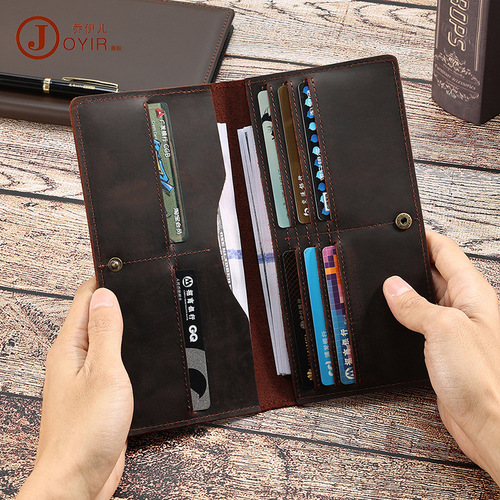 Vintage Mad Horse Leather Men's Wallet Long Simple Slim Handbag Men Genuine Leather Multi-Card Wallet Advanced Cross-border