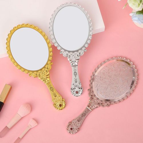 Ancient-style electroplated mirror, retro hand-held carved mirror, portable compact makeup mirror