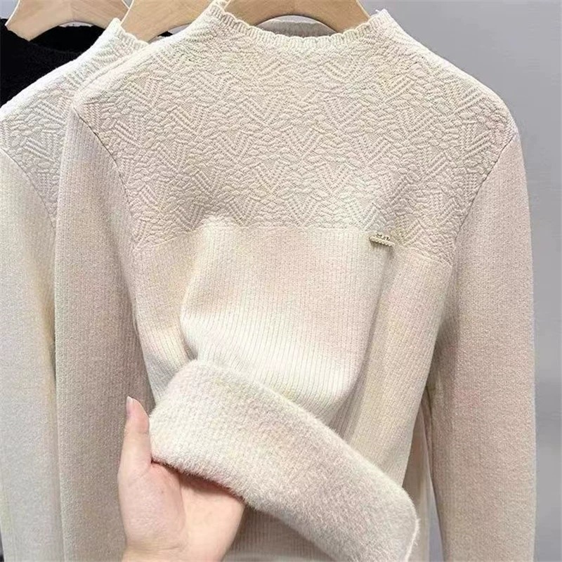 Damen Rollkragenpullover Aus Samt Weicher Warmer Winterpullover_voghion.com
