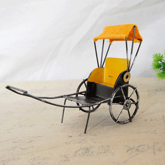 Handmade Metal Welding Yellow Cab Model Carriage Home Decor Ornament Simple Chinese Retro Export