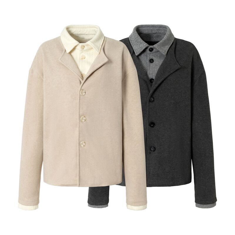 Wholate American Retro Style Fake Two-Piece Lapel Knit Jacket Loose Casual Jacket for Men and Women 26W21 Wholate American Retro Style Fake Two-Piece Lapel Knit Jacket Loose Casual Jacket for Men and Women 26W21