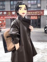 2025秋季网红新款中长款皮U风衣外套女高级感气质立领显瘦皮大衣