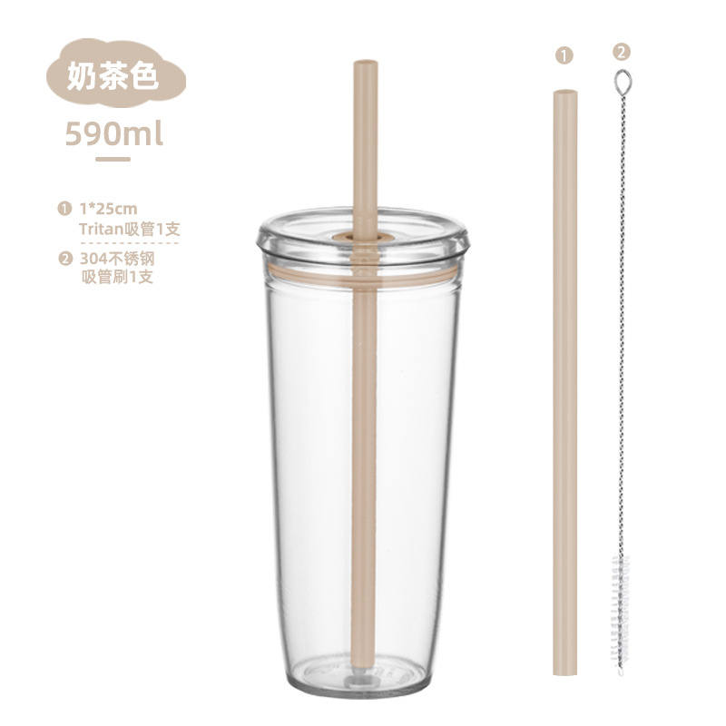 Vaso de Plástico con Pajita de Gran Capacidad 590ml de Tritan, Protección del Medio Ambiente, para Oficina