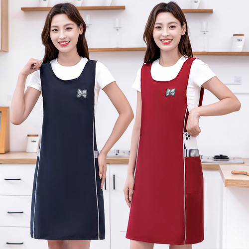 Longer and slimming solid color waist and waterproof new apron kitchen household waterproof, oil-proof and wear-resistant overwear adult