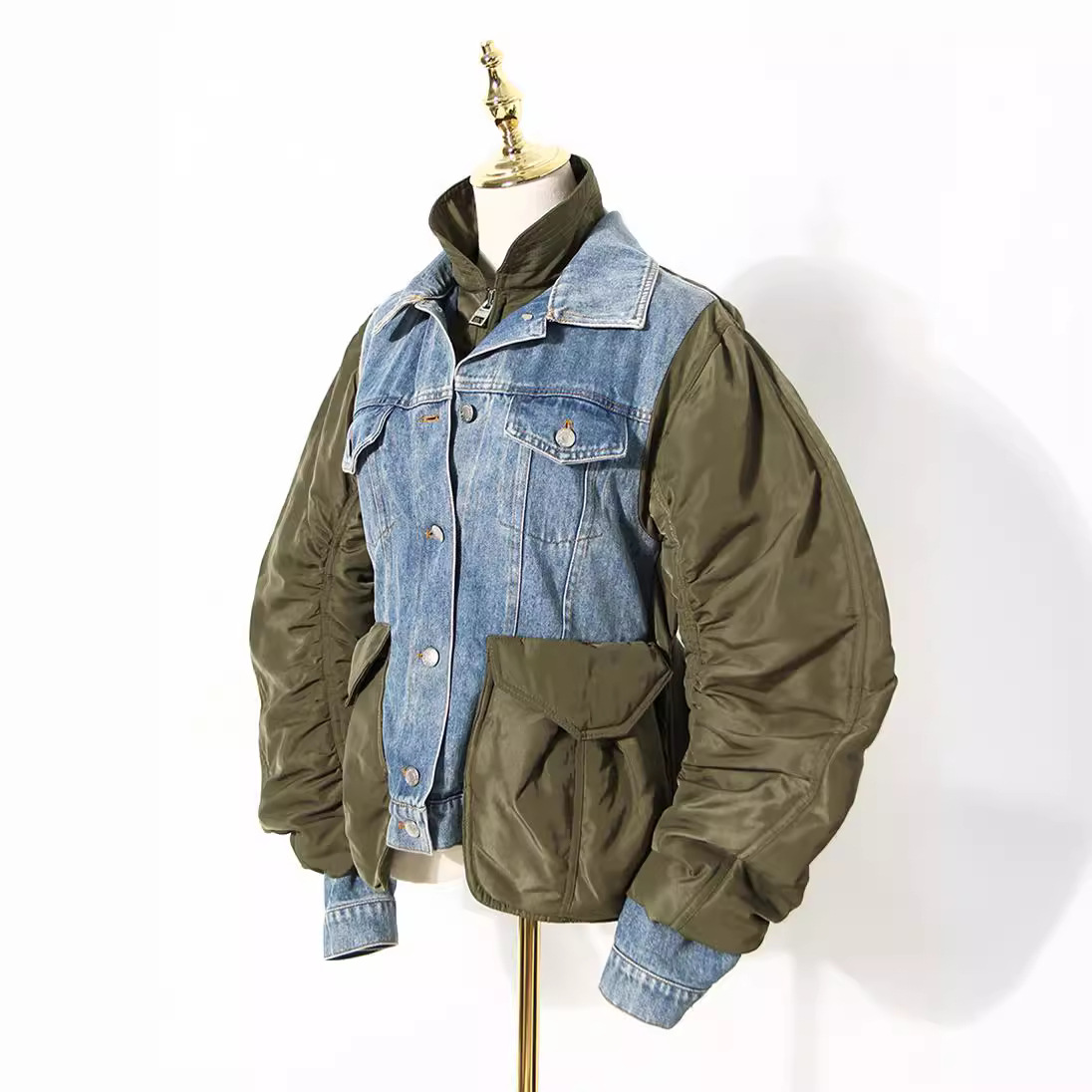 Women's Clothing design loose color matching denim cotton jacket coat women's small_voghion.com