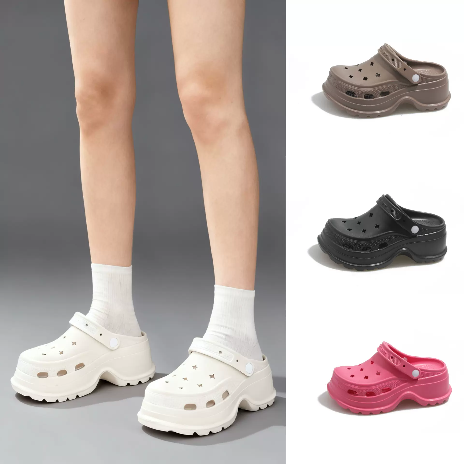 EVA厚底洞洞鞋女外穿秋冬百搭增高7CM时尚新款包头拖鞋耐磨不臭脚