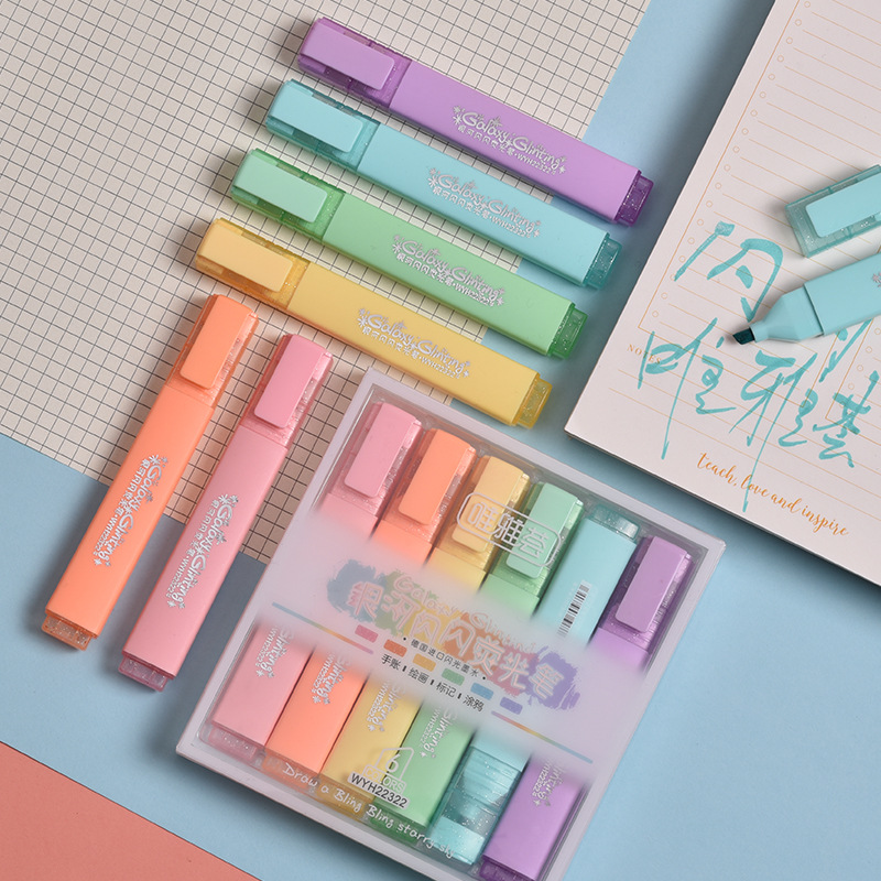 Galaxy Shining 6 colores tinta alemana importada resaltador de cuentas de mano de estudiante trazo clave pintura marcador de graffiti